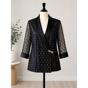 R&M Collection Black Glitter Sheer Blazer Jacket Size 6 Evening Formal Work VTG